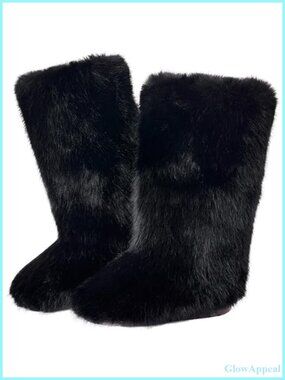 Faux Fur Knee-High Snow Boots Womens Fuzzy Fluffy Winter Boots